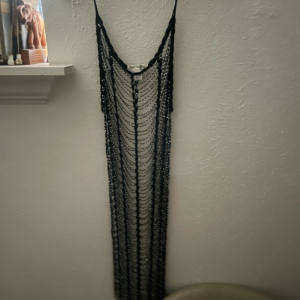 Bear Dance Black Sheer Dress with Chain Accents
